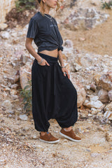 Harem Pants - Plain Cotton - Black