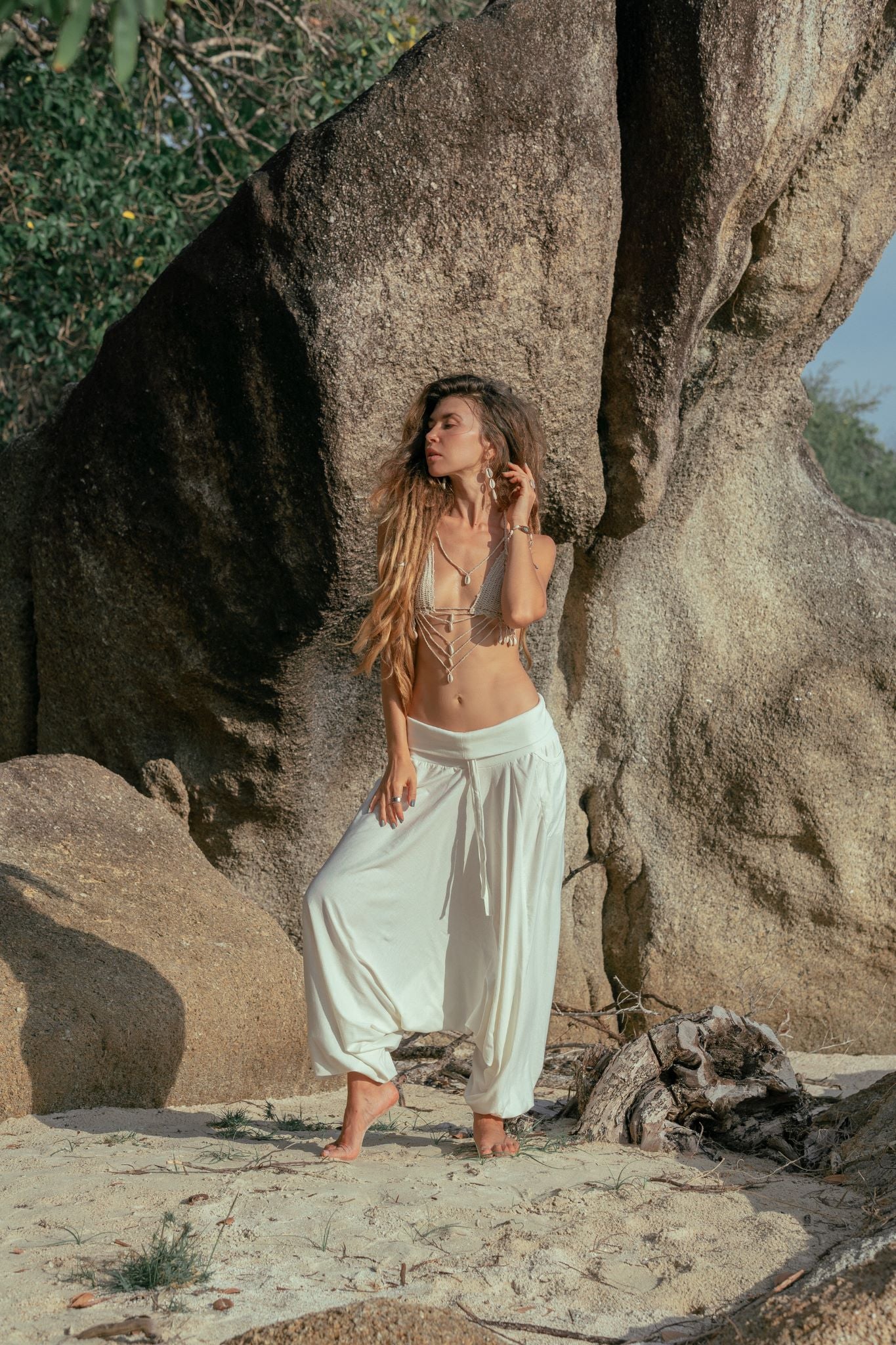 Harem Pants - Plain Cotton - Cream