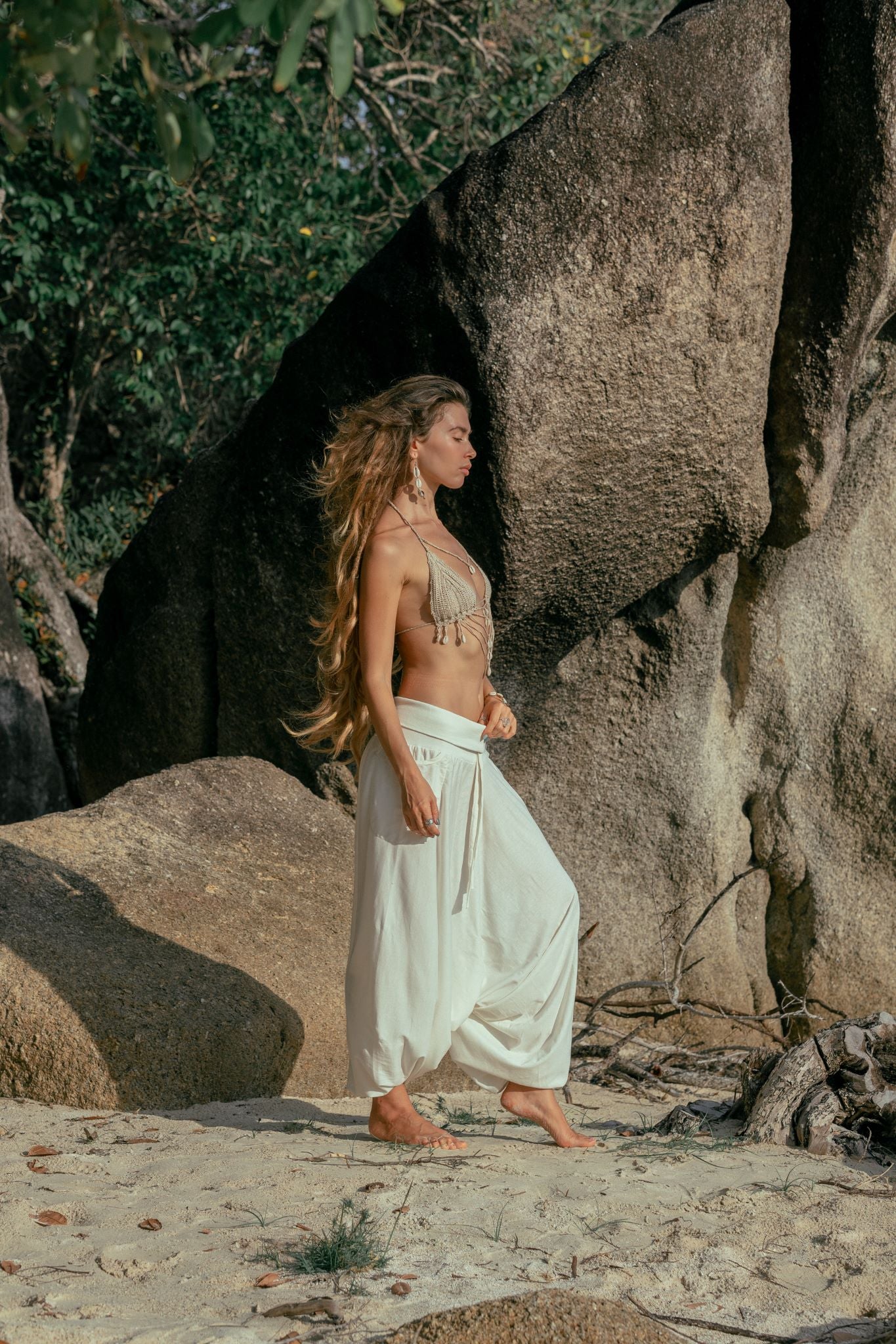 Harem Pants - Plain Cotton - Cream