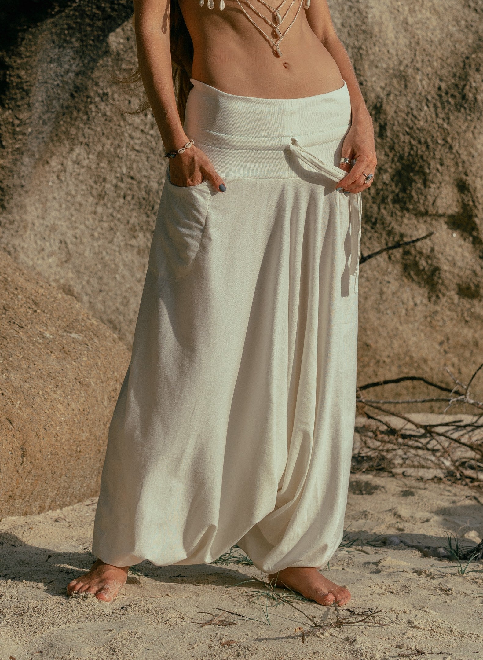 Harem Pants - Plain Cotton - Cream