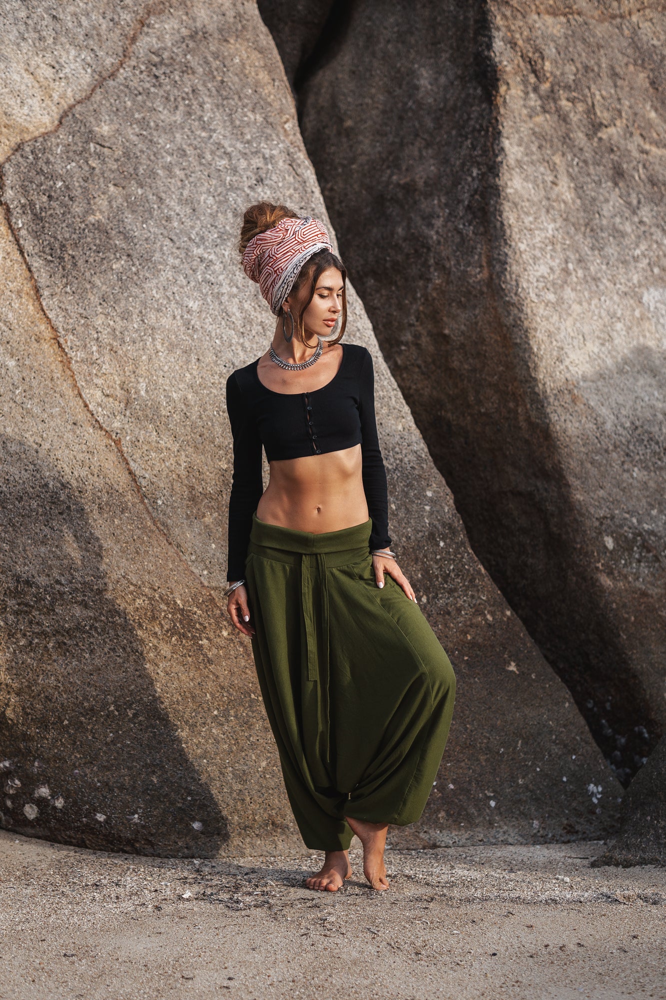 Harem Pants - Plain Cotton - Green