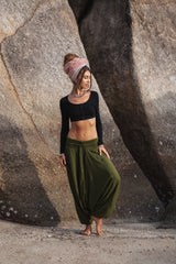 Harem Pants - Plain Cotton - Green