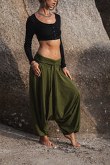 Harem Pants - Plain Cotton - Green