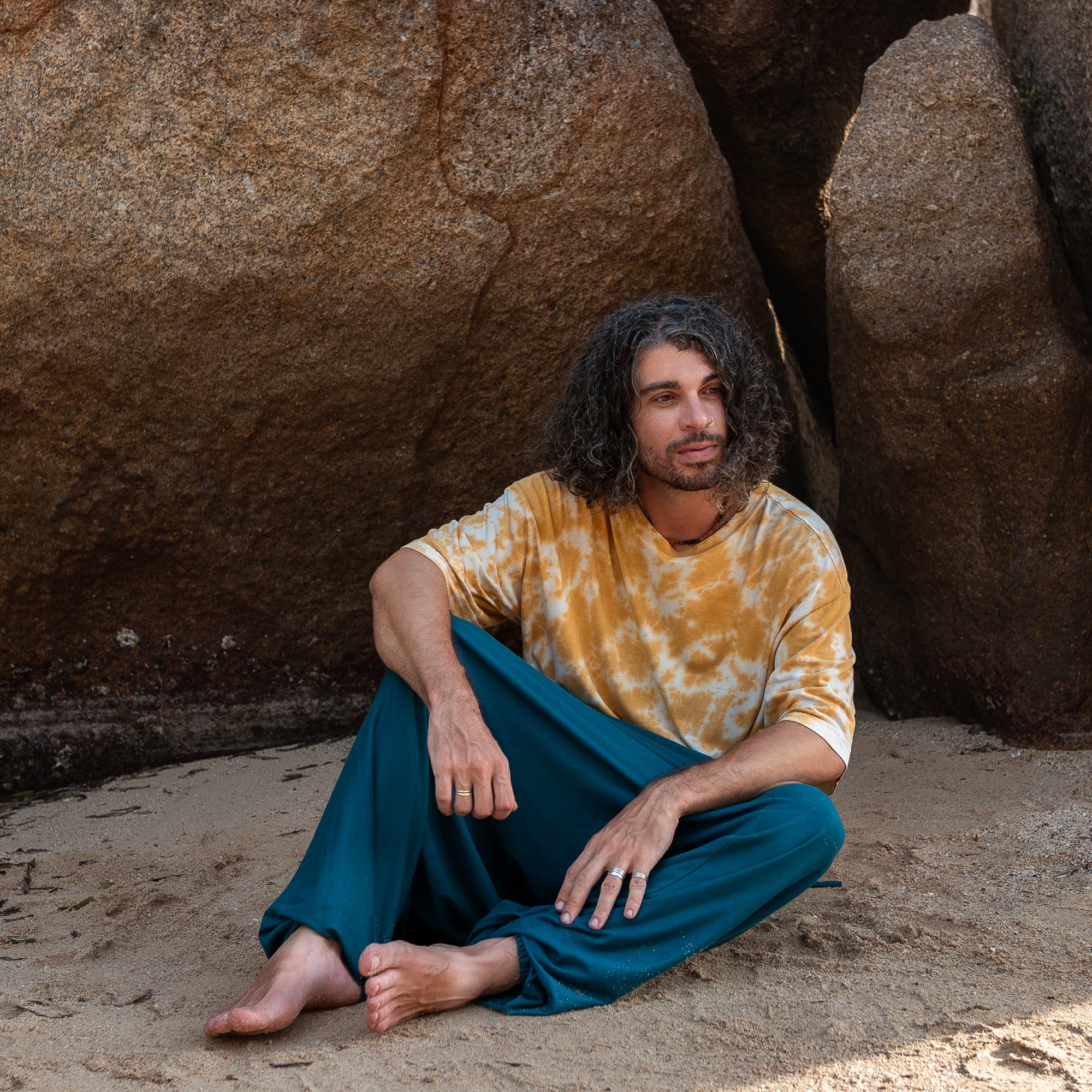 Men’s Cotton Harem Pants – Solid Teal | Boho Yoga Festival Trousers