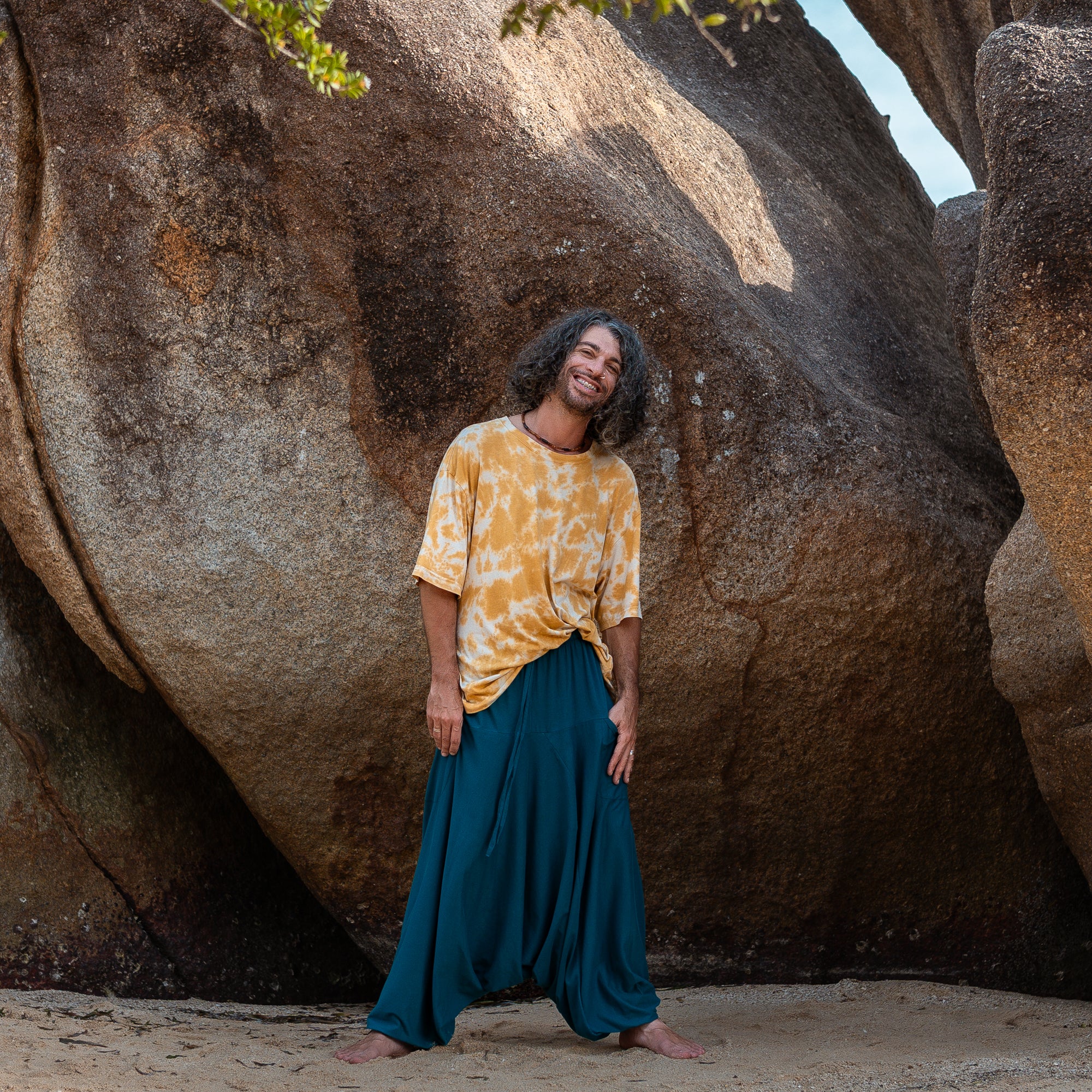 Men’s Cotton Harem Pants – Solid Teal | Boho Yoga Festival Trousers