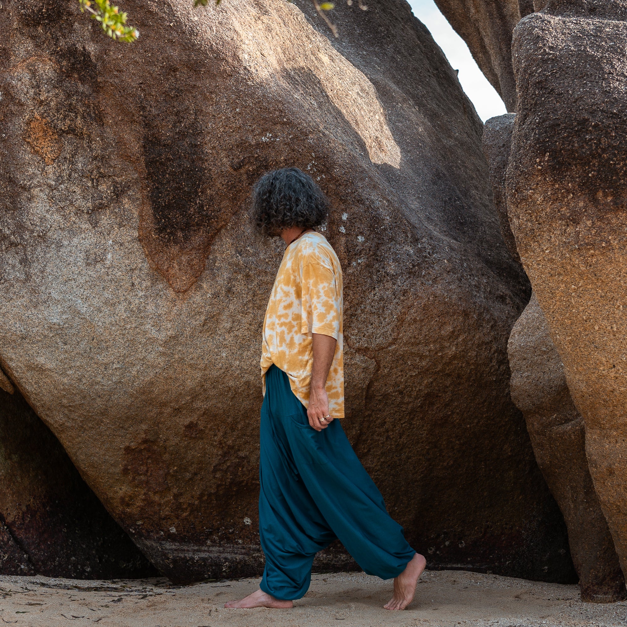 Men’s Cotton Harem Pants – Solid Teal | Boho Yoga Festival Trousers