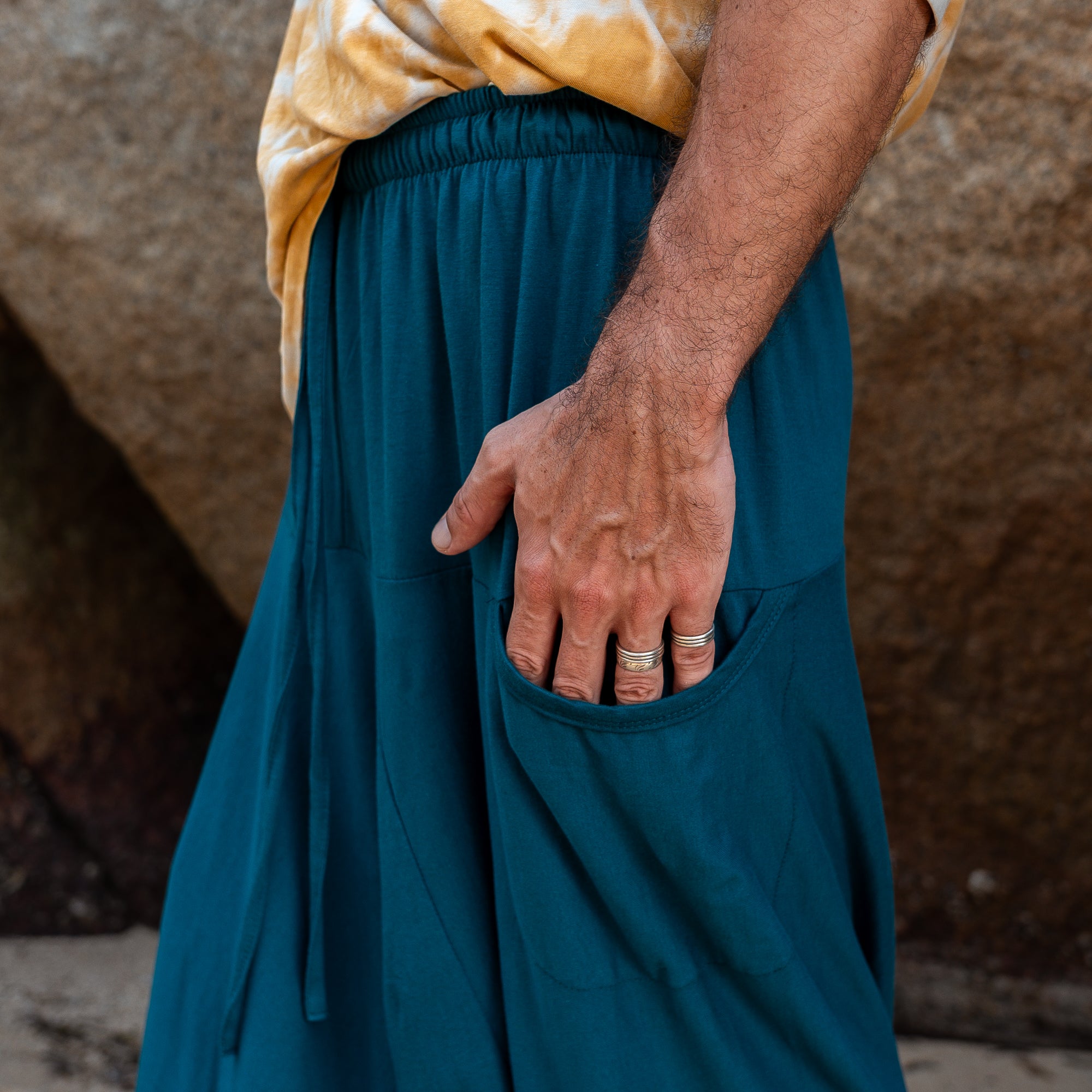 Men’s Cotton Harem Pants – Solid Teal | Boho Yoga Festival Trousers