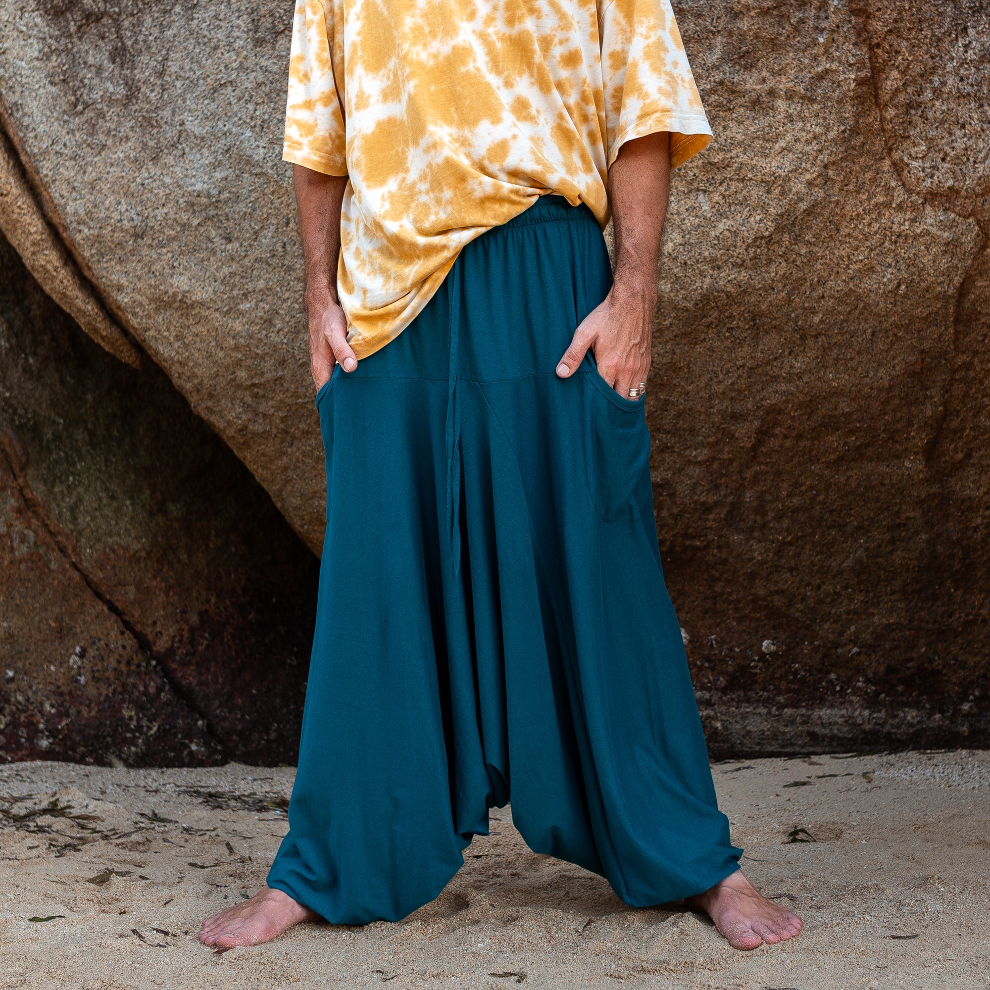 Men’s Cotton Harem Pants – Solid Teal | Boho Yoga Festival Trousers
