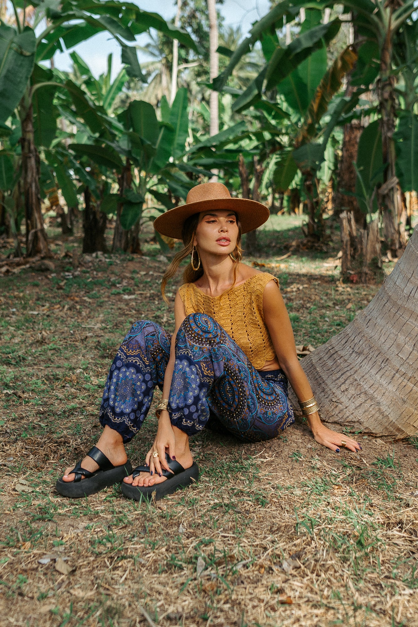 High Crotch Harem Pants - Geometric Mandala - Purple Blue