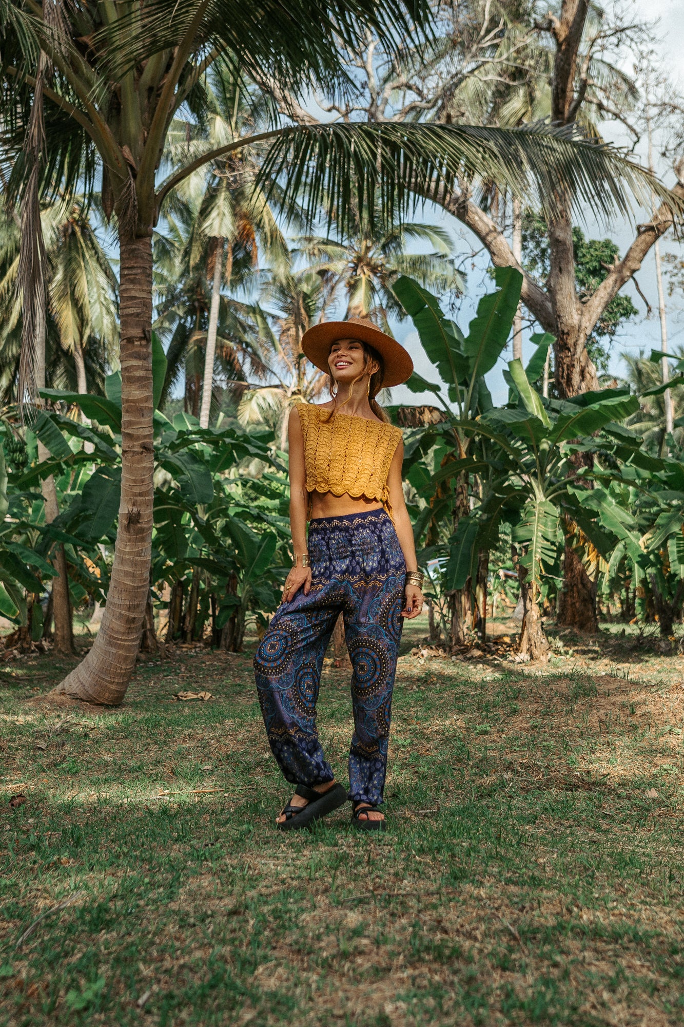 High Crotch Harem Pants - Geometric Mandala - Purple Blue