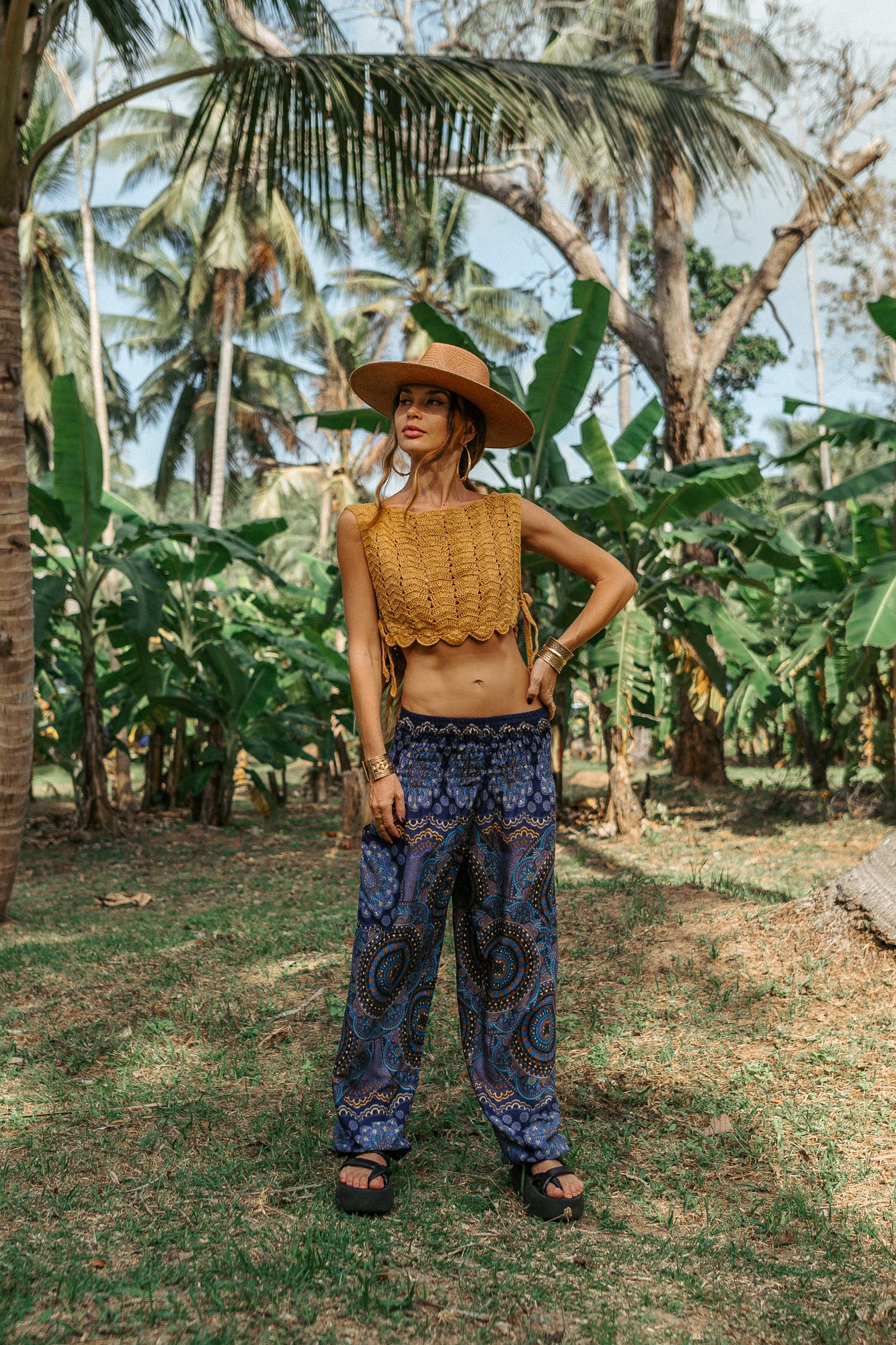 High Crotch Harem Pants - Geometric Mandala - Purple Blue