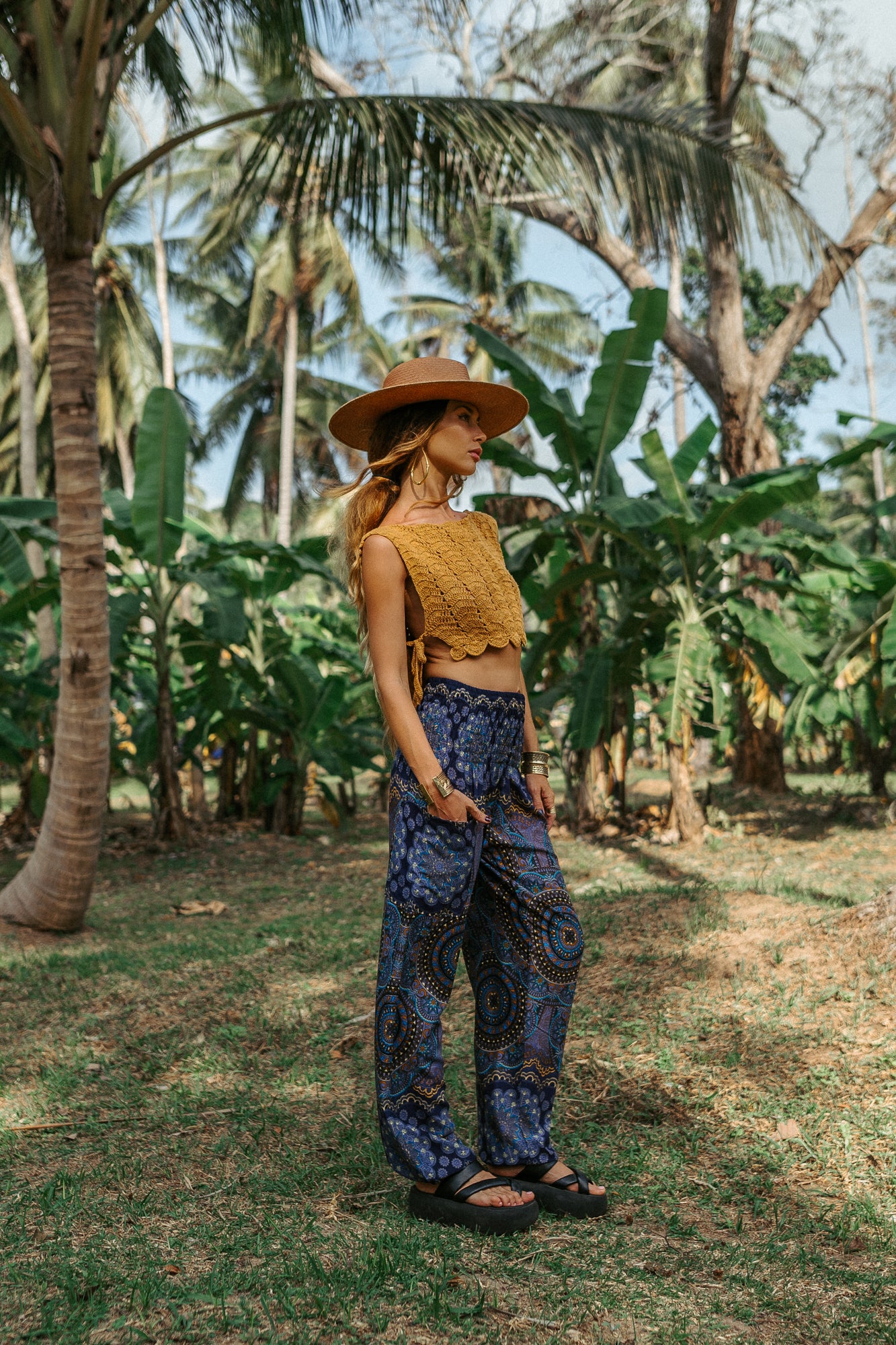 High Crotch Harem Pants - Geometric Mandala - Purple Blue