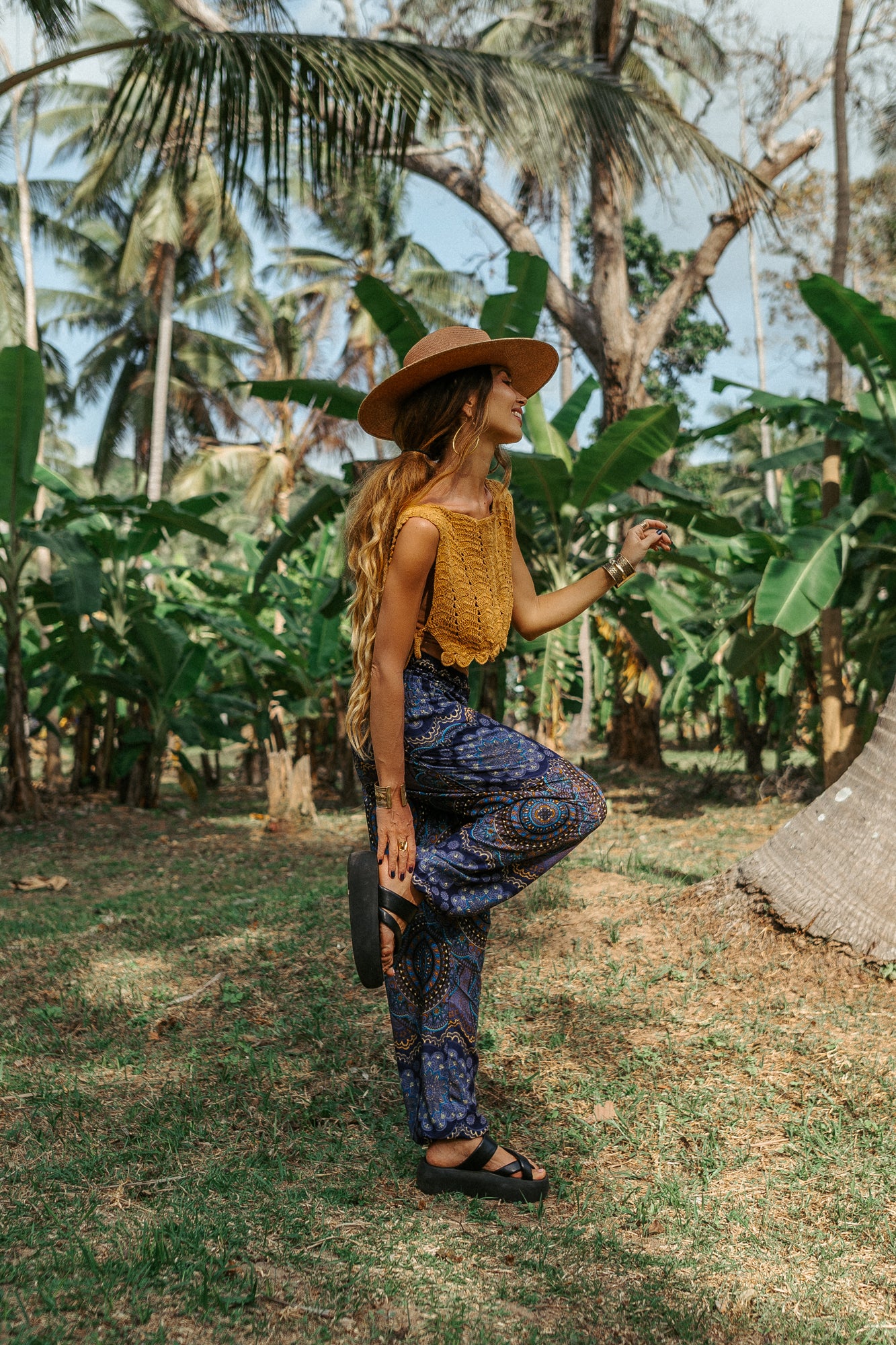 High Crotch Harem Pants - Geometric Mandala - Purple Blue