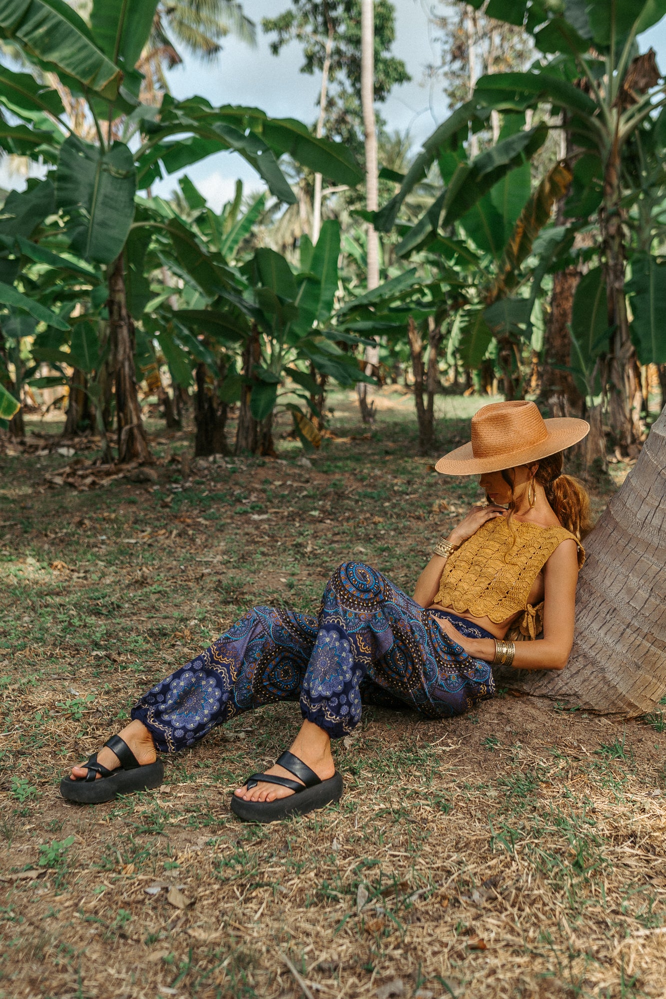 High Crotch Harem Pants - Geometric Mandala - Purple Blue