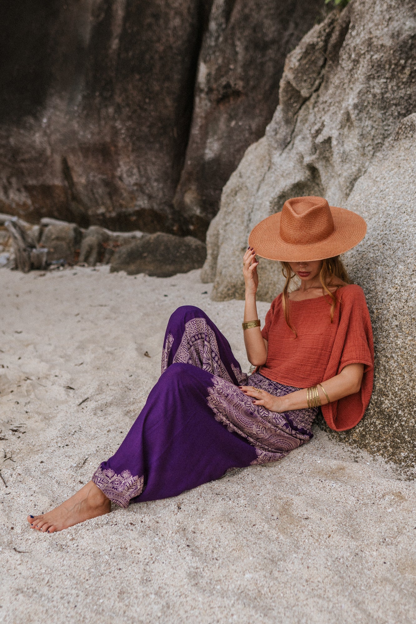 Harem Pants - Plain Mandala Print - Purple