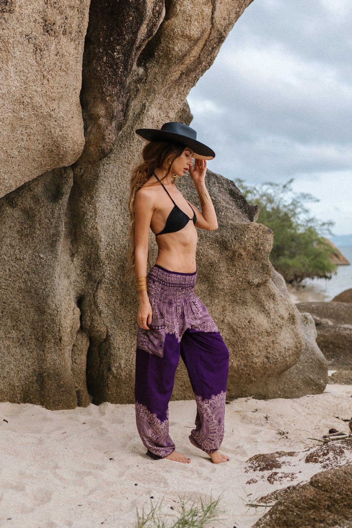 High Crotch Harem Pants - Plain Mandala - Purple