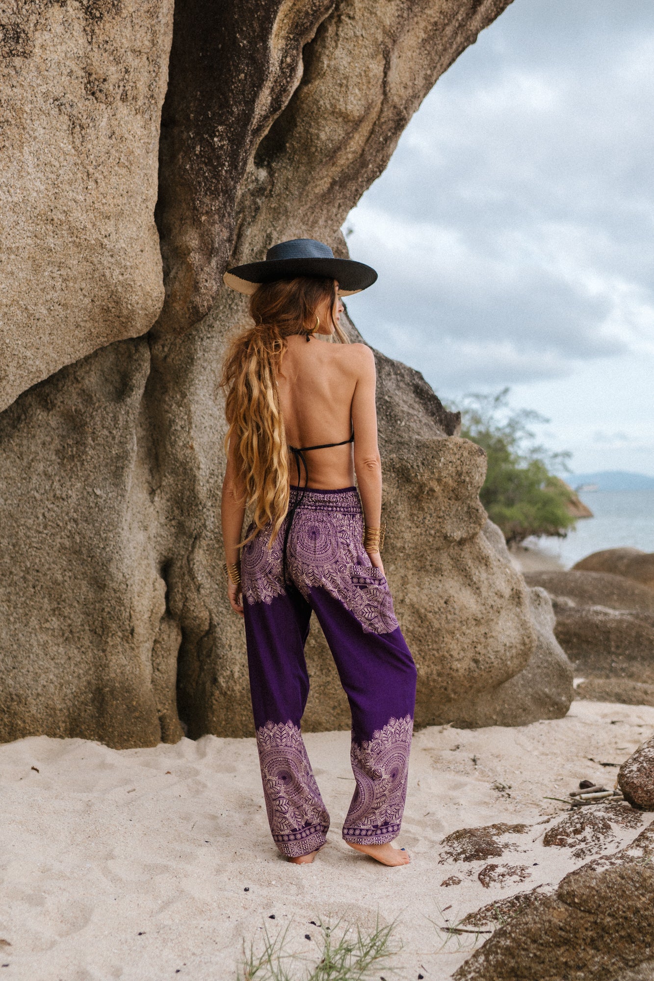 High Crotch Harem Pants - Plain Mandala - Purple