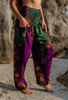 High Crotch Harem Pants - Flame Peacock Feather - Purple