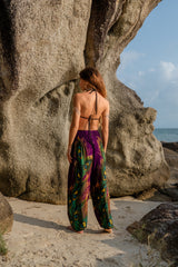 High Crotch Harem Pants - Flame Peacock Feather - Purple