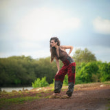 Elephant Print Warm Harem Blanket Pants with Pockets - Red