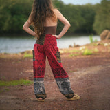 Elephant Print Warm Harem Blanket Pants with Pockets - Red