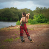 Elephant Print Warm Harem Blanket Pants with Pockets - Red