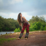 Elephant Print Warm Harem Blanket Pants with Pockets - Red