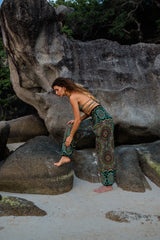 High Crotch Harem Pants - Geometric Mandala - Sea Green