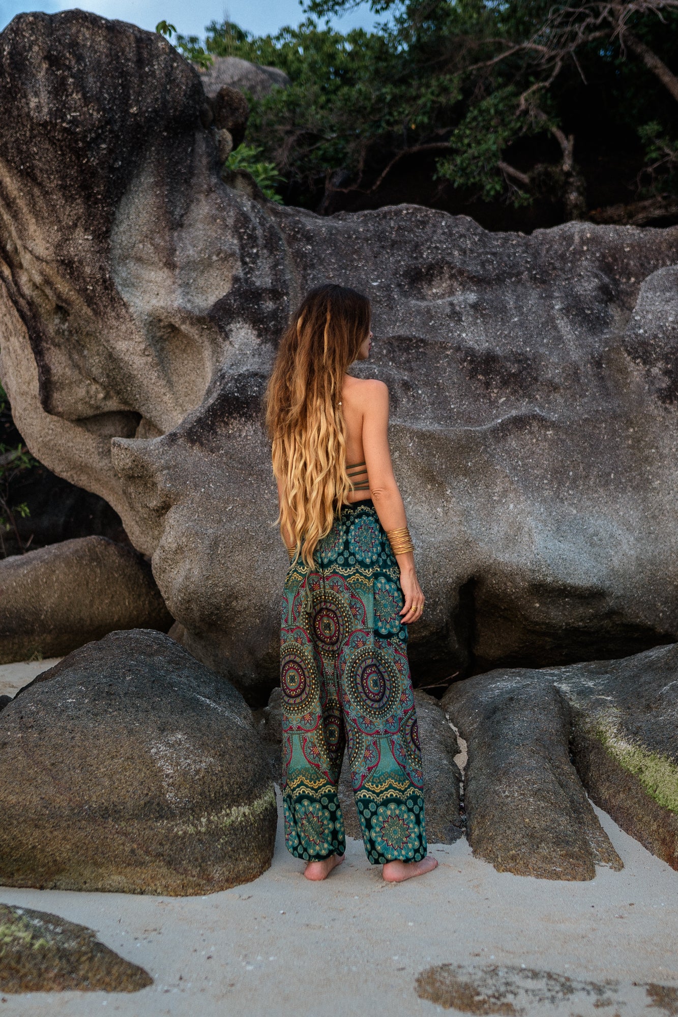 High Crotch Harem Pants - Geometric Mandala - Sea Green