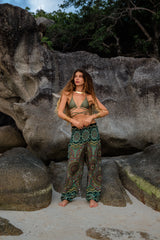 High Crotch Harem Pants - Geometric Mandala - Sea Green