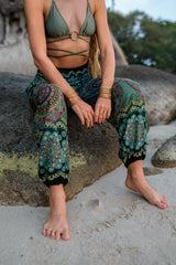 High Crotch Harem Pants - Geometric Mandala - Sea Green