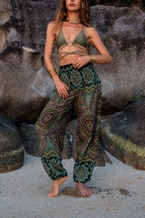 High Crotch Harem Pants - Geometric Mandala - Sea Green