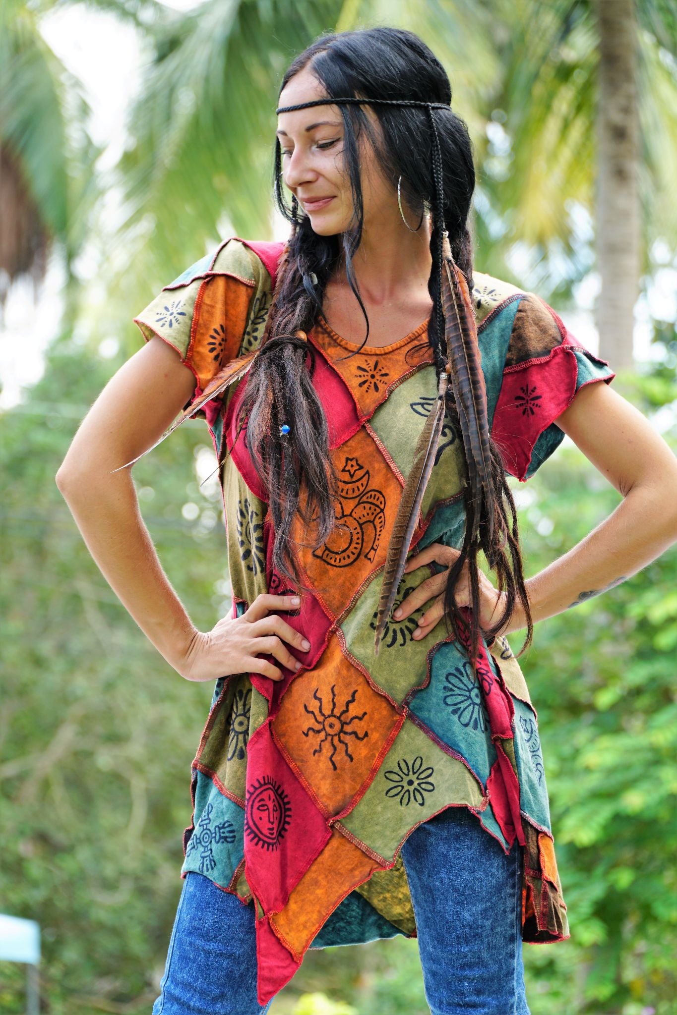 Stonewashed Earthy Tone Pixie Hem Top | Boho Festival Top