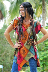 Stonewashed Earthy Tone Pixie Hem Top | Boho Festival Top