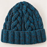 Teal & Charcoal Cableknit Wool Hat - Fleece Lined