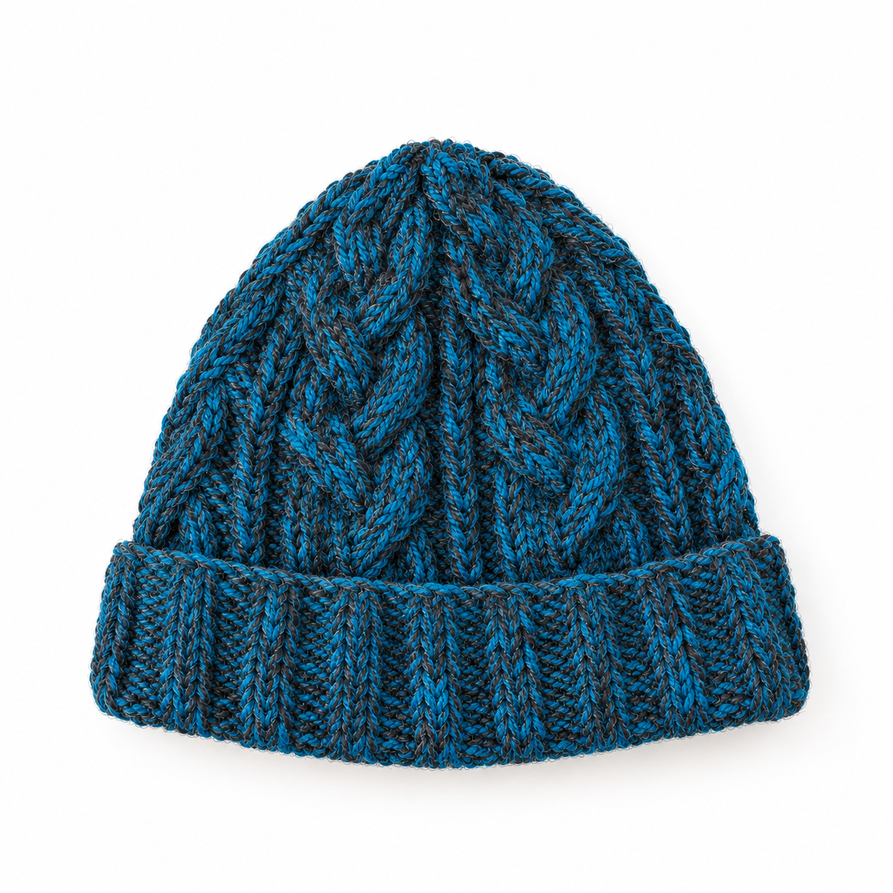 Teal & Charcoal Cableknit Wool Hat - Fleece Lined