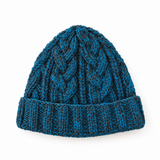 Teal & Charcoal Cableknit Wool Hat - Fleece Lined