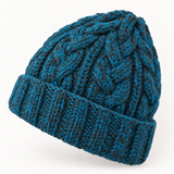 Teal & Charcoal Cableknit Wool Hat - Fleece Lined