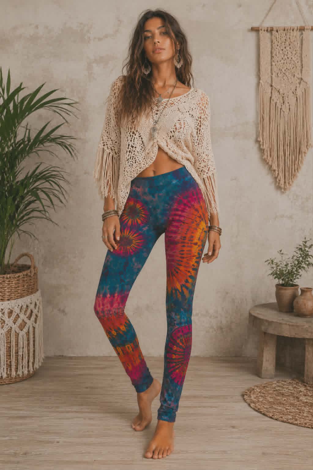 Tie Dye Leggings - Greyish Teal, Pink, Purple & Orange