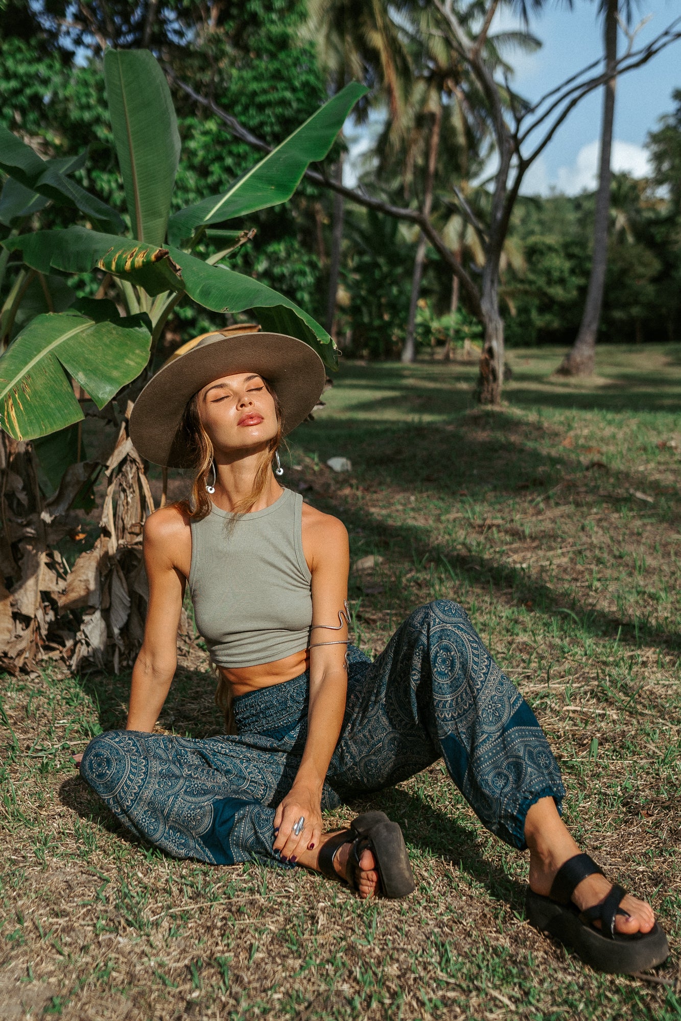 High Crotch Harem Pants - Intricate Mandala - Teal