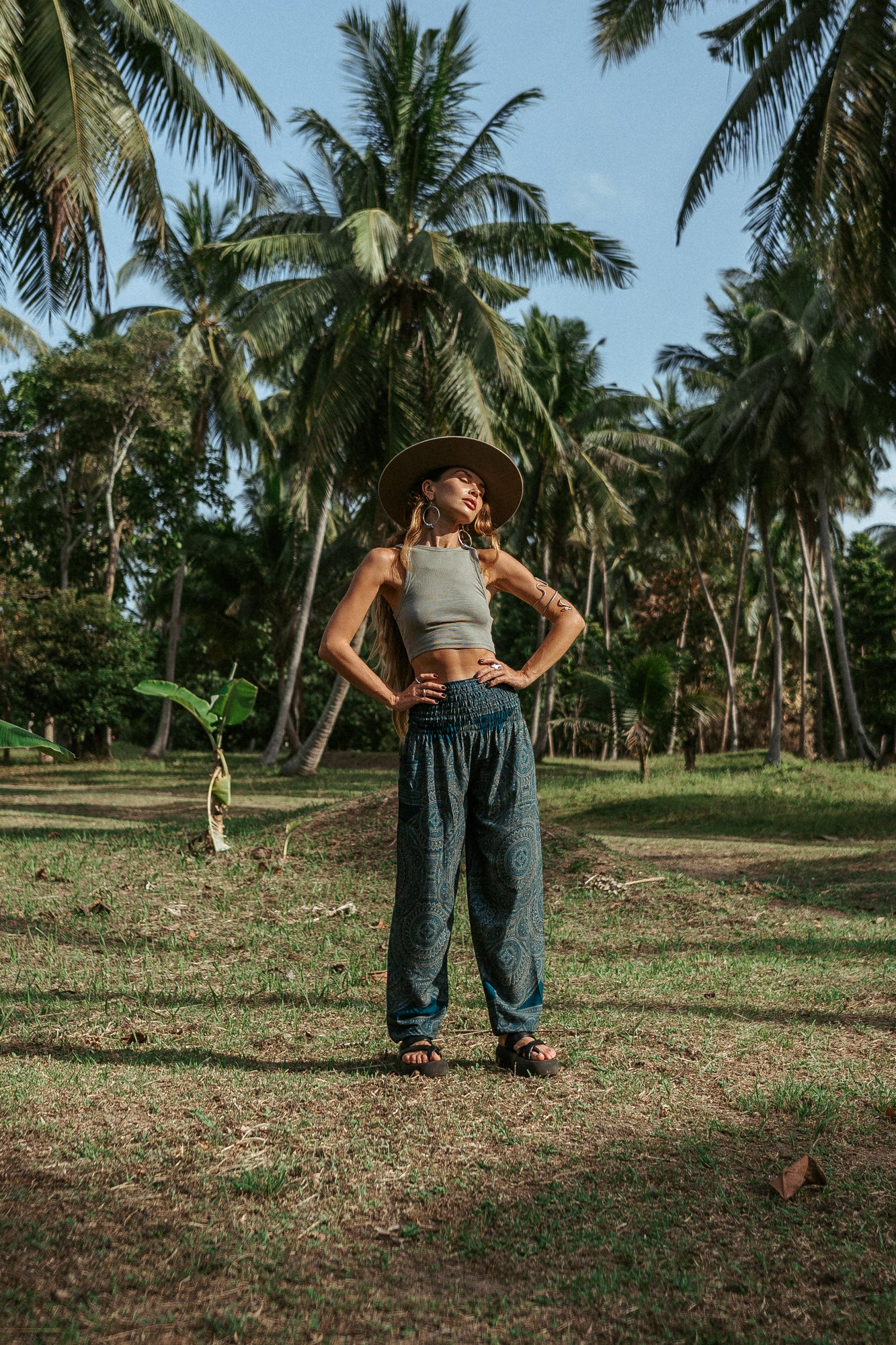 High Crotch Harem Pants - Intricate Mandala - Teal