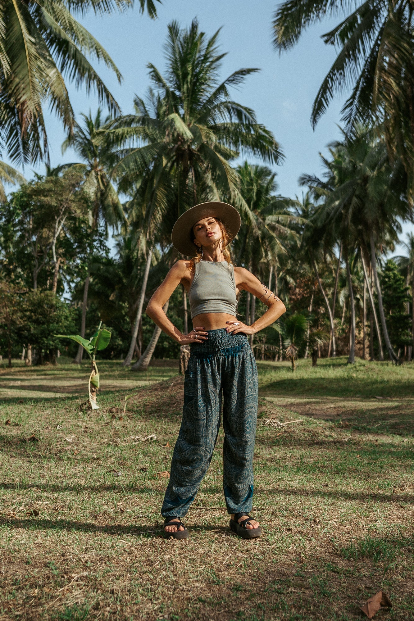 High Crotch Harem Pants - Intricate Mandala - Teal