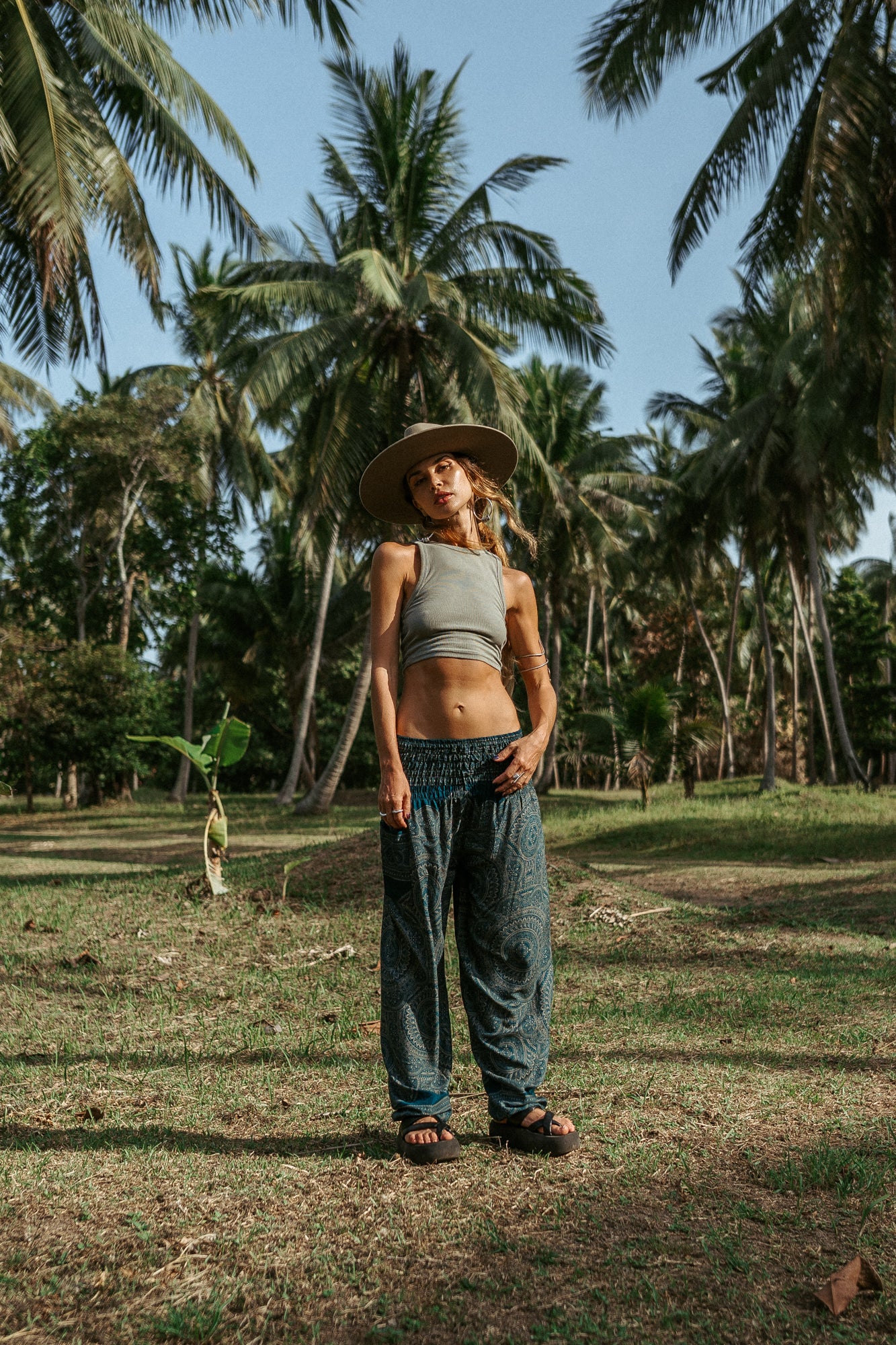 High Crotch Harem Pants - Intricate Mandala - Teal