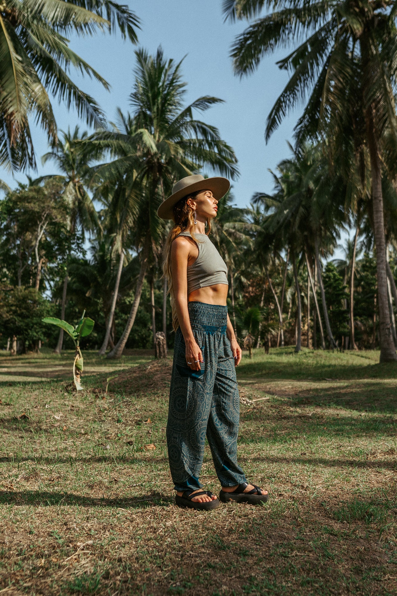 High Crotch Harem Pants - Intricate Mandala - Teal