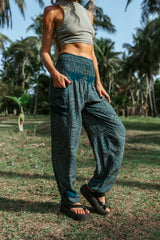 High Crotch Harem Pants - Intricate Mandala - Teal