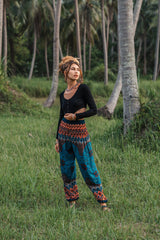 High Crotch Harem Pants - Peacock Feather Mandala - Teal