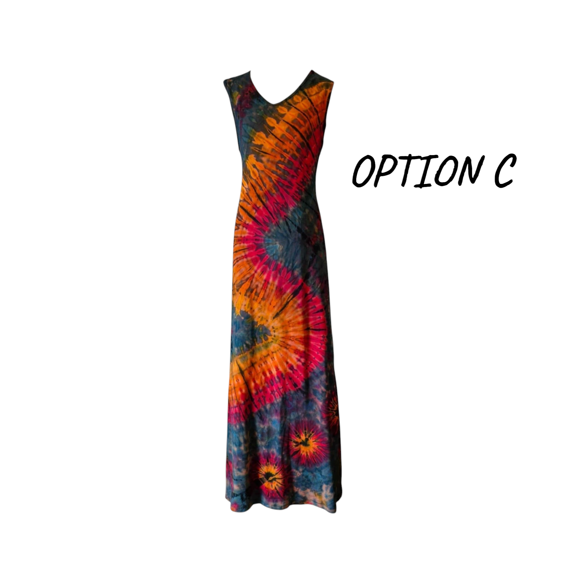 Teal orange and pink spiral hippie maxi dress