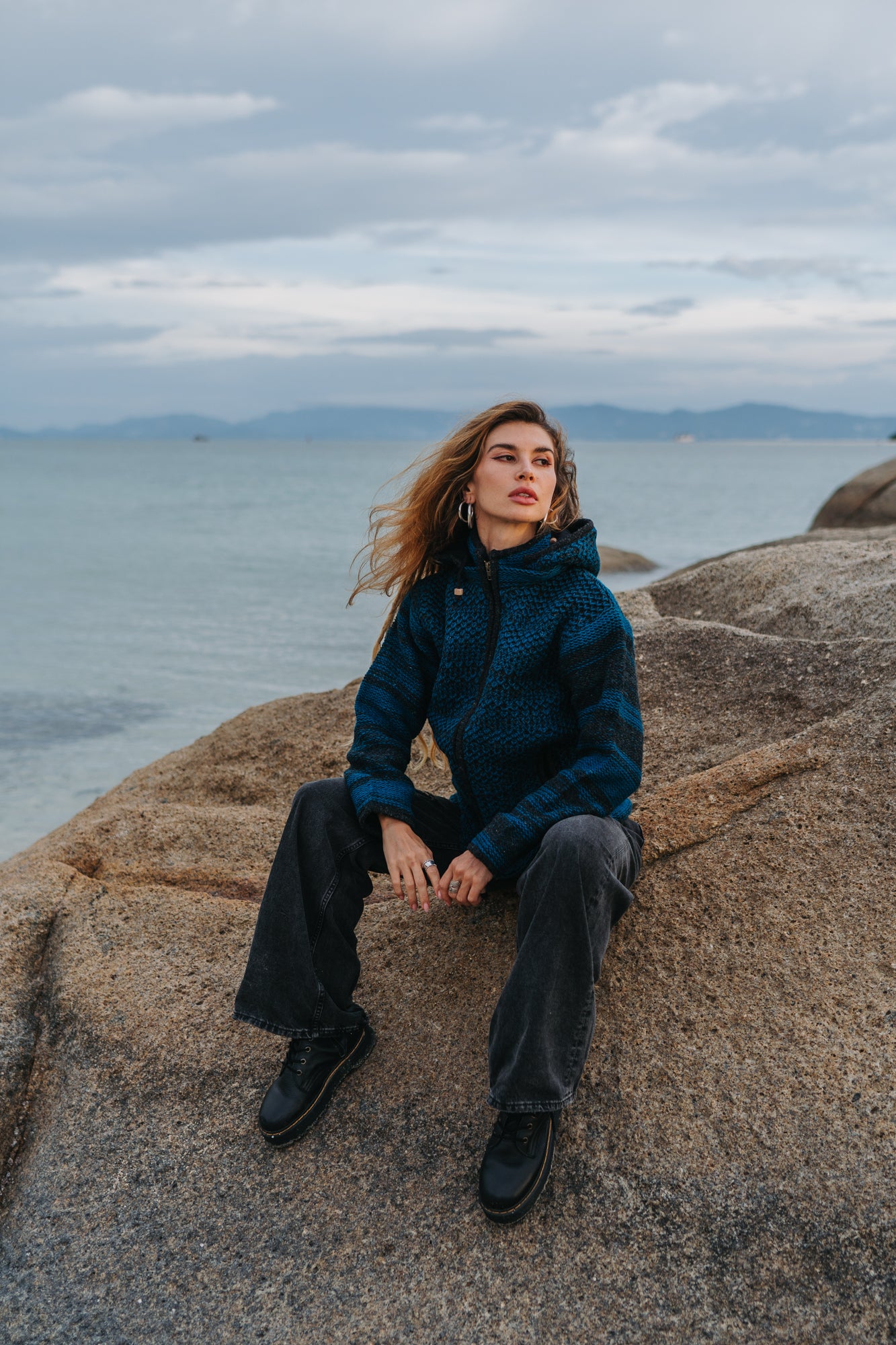 Wool Jacket - Eyelet Pattern - Teal