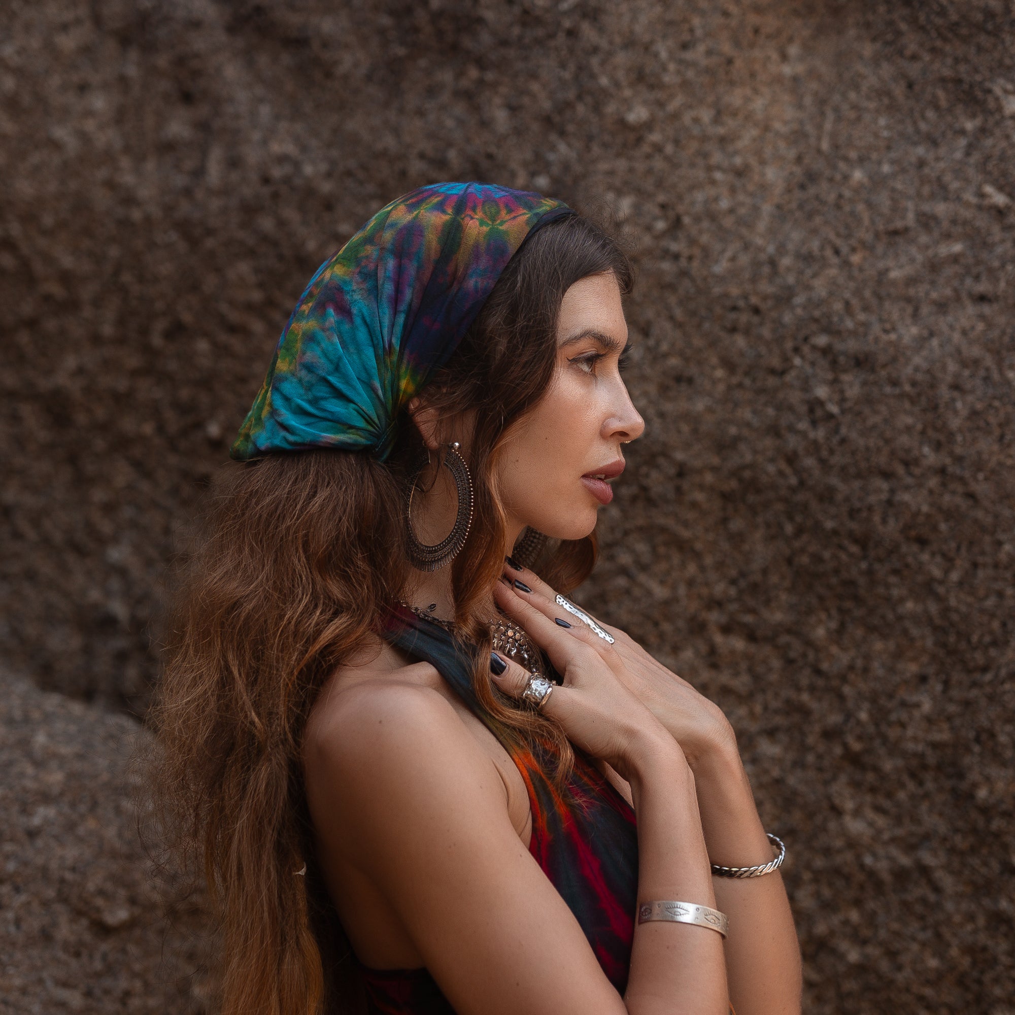Tie Dye Bandana – Boho Elastic Festival Headscarf