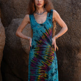 Colourful spiral tie dye sleeveless maxi dress